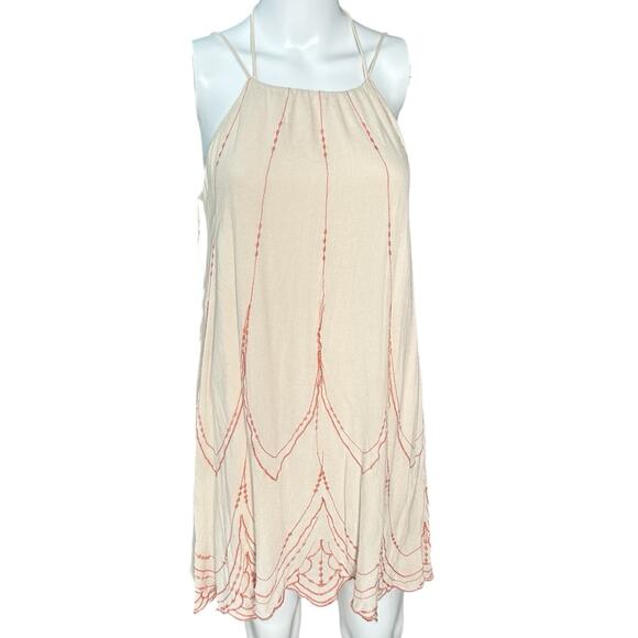 Maverick Dresses & Skirts - Maverick Sz S Boho Embroidered Rayon Mini Dress Cream Pink Beach Resort